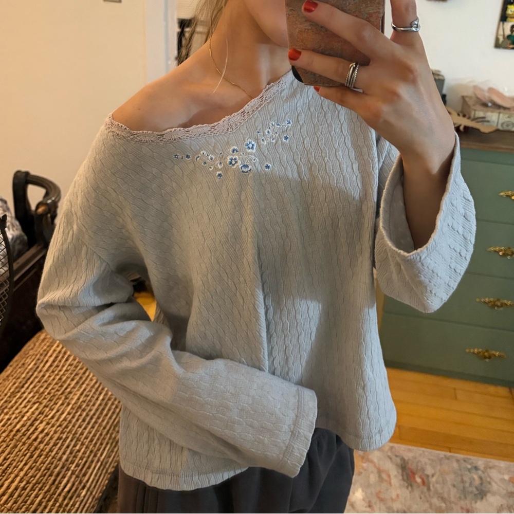Vintage cable night lace trim sweater